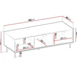 Garnero Arredamenti Mobile porta tv 180x58h cm 1 anta 2 vani a giorno nero oro Oriana