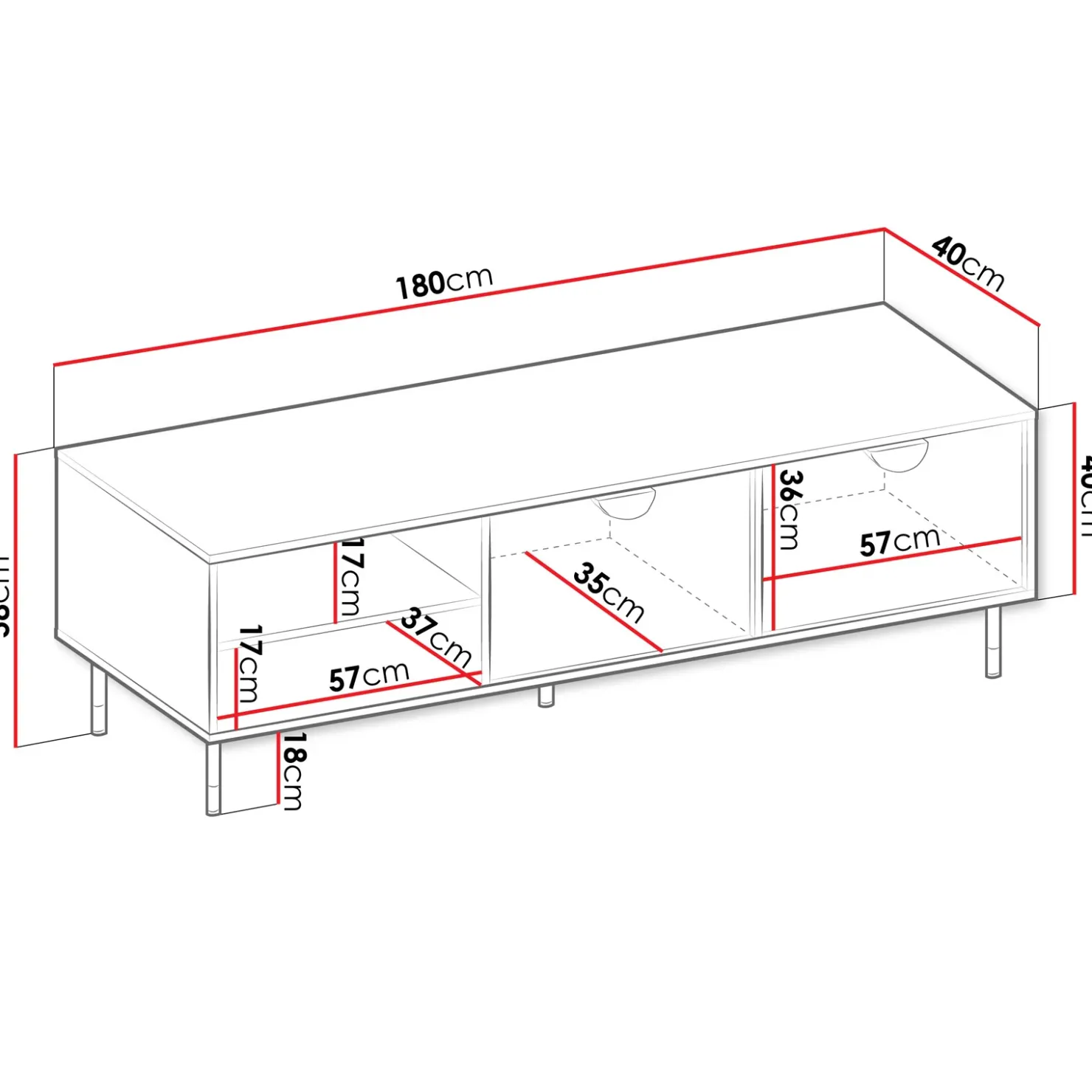Garnero Arredamenti Mobile porta tv 180x58h cm 1 anta 2 vani a giorno nero oro Oriana