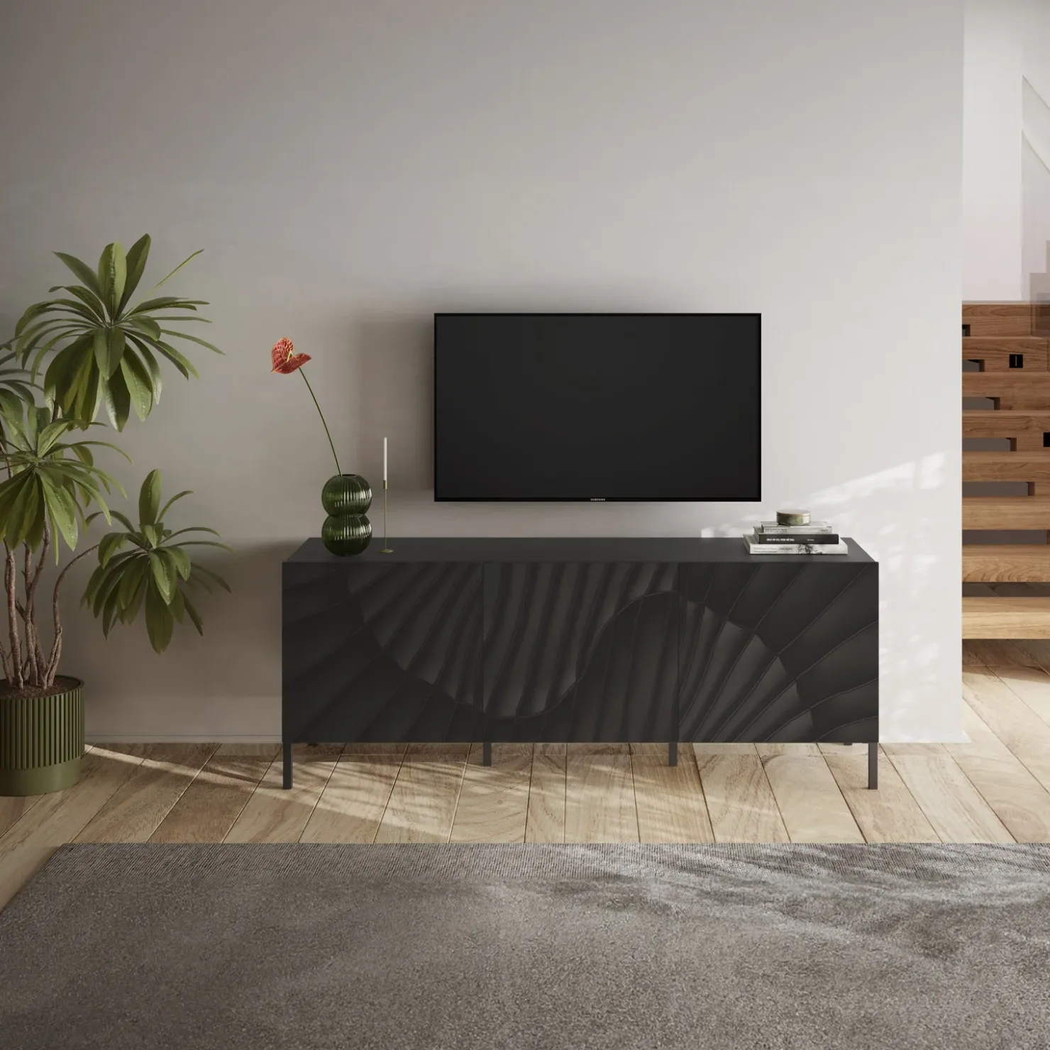 Garnero Arredamenti Mobile porta TV 181x69h cm 3 ante antracite frontali serigrafati Seira Sale