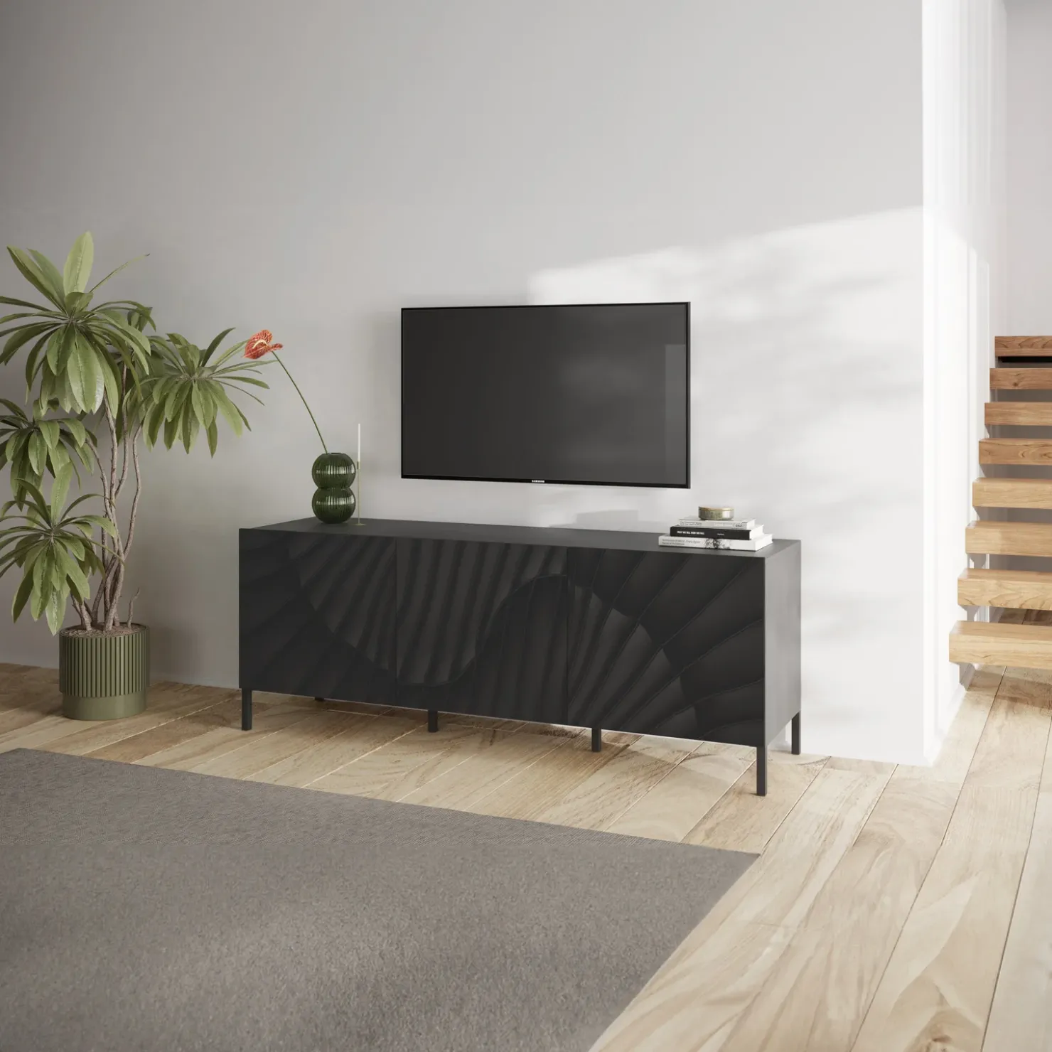 Garnero Arredamenti Mobile porta TV 181x69h cm 3 ante antracite frontali serigrafati Seira Sale