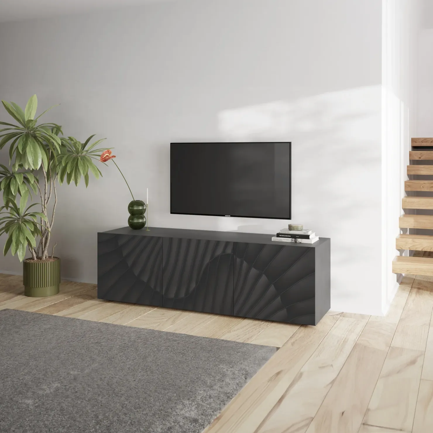 Garnero Arredamenti Mobile porta TV 181x69h cm 3 ante antracite frontali serigrafati Seira Sale