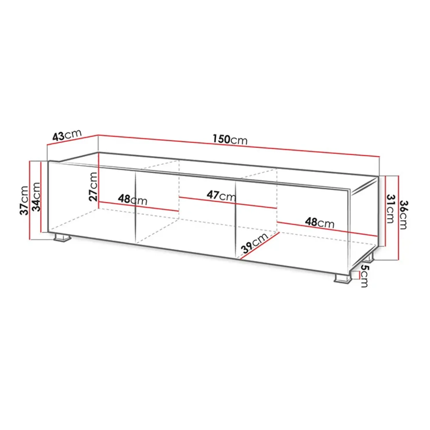 Garnero Arredamenti Mobile porta TV 150x37h cm 2 ante Mons Nero Lucido