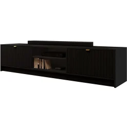 Garnero Arredamenti Mobile porta tv 180x40h cm 2 ante 2 vani a giorno cannettato nero Athena Nero Opaco Outlet