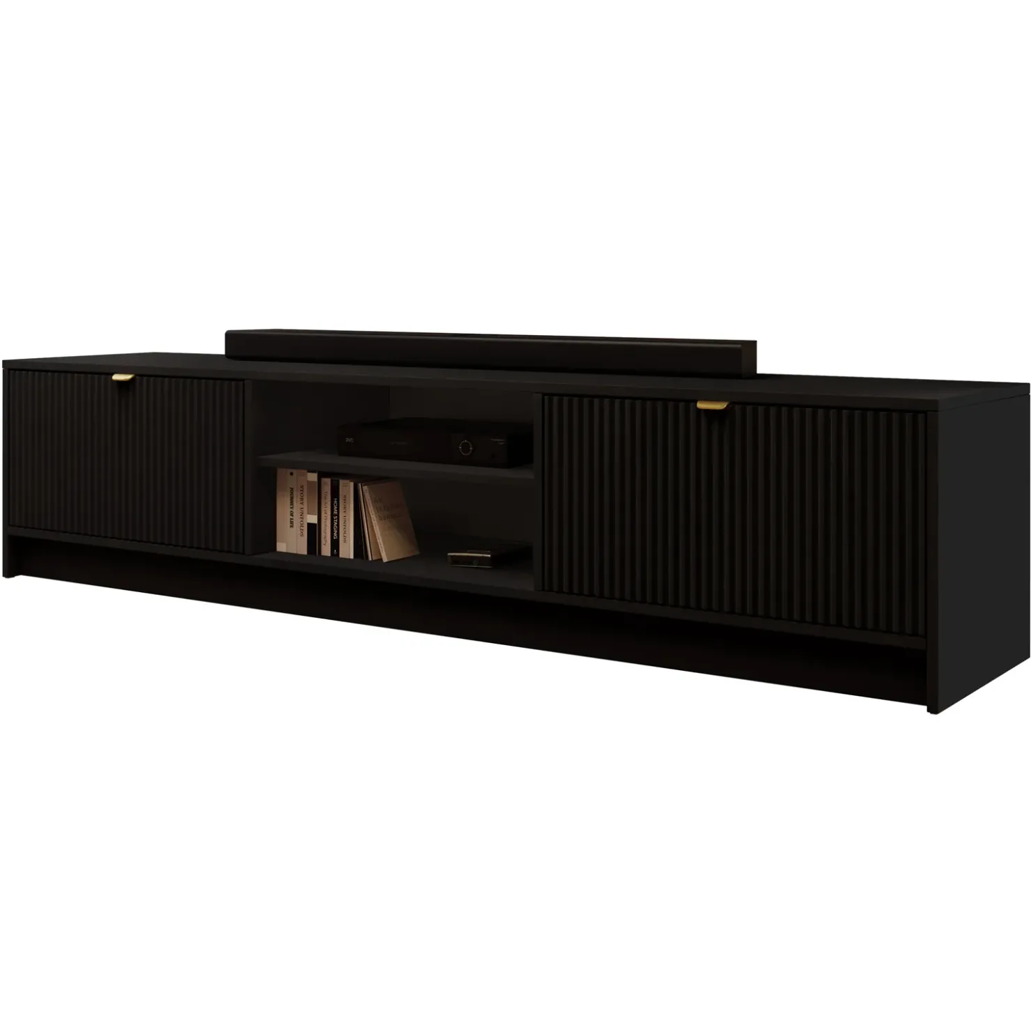 Garnero Arredamenti Mobile porta tv 180x40h cm 2 ante 2 vani a giorno cannettato nero Athena Nero Opaco Outlet