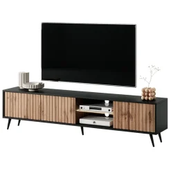Garnero Arredamenti Mobile porta TV 175x45h cm 3 ante rovere cannettato nero Celestia Rovere Rustico - Nero opaco Best