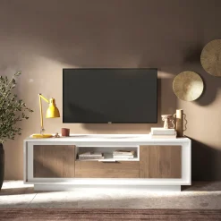 Garnero Arredamenti Mobile porta TV 184x58h cm 2 ante 1 cassetto bianco opaco rovere scuro Deluxe Noce - Bianco opaco Best