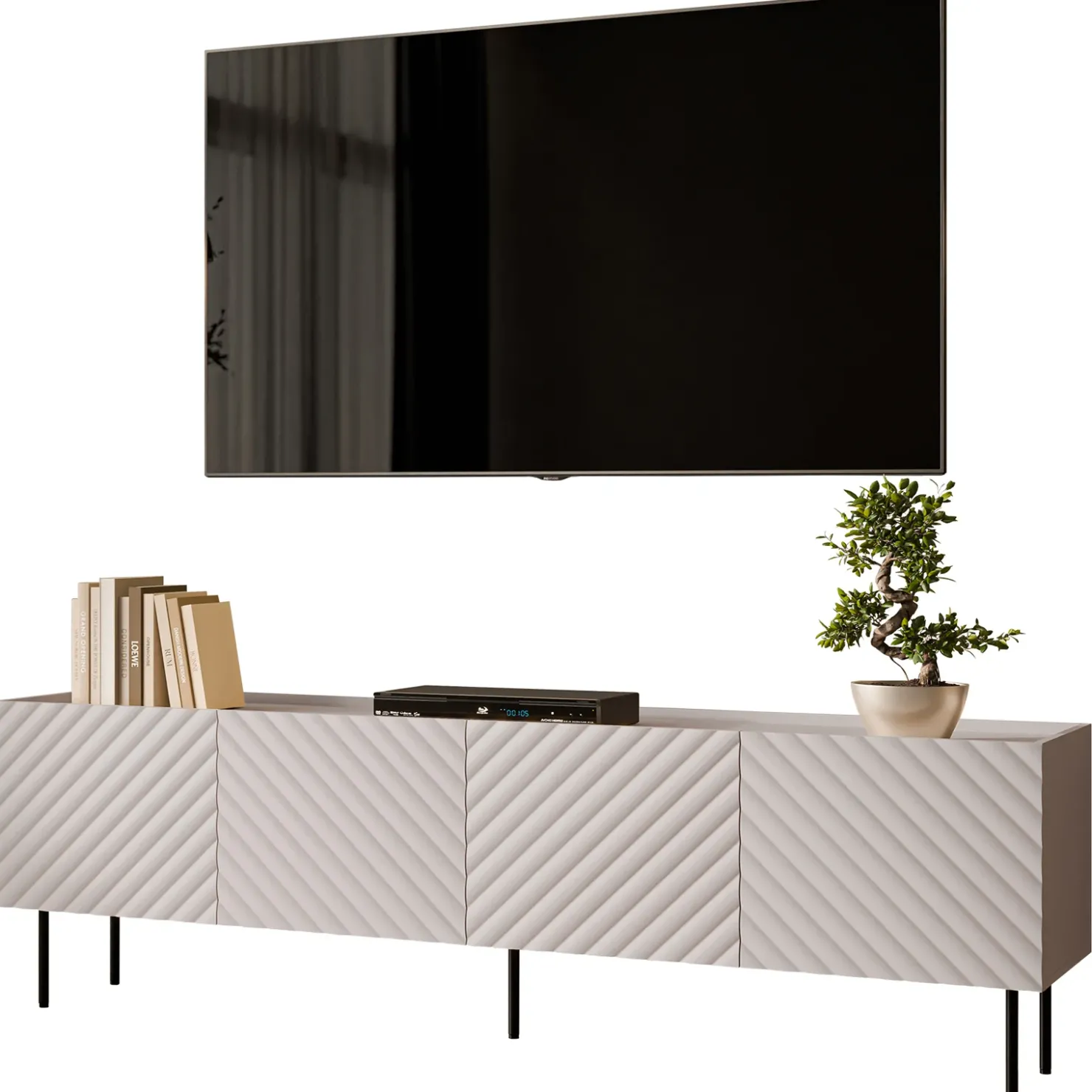Garnero Arredamenti Mobile porta TV 200x59h cm 4 ante con frontali decorati Daniele Beige Outlet