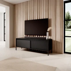 Garnero Arredamenti Mobile porta TV 154x54h cm 2 ante cannettato Ciar Nero Opaco Outlet