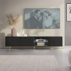 Garnero Arredamenti Mobile porta TV 175x45h cm 3 ante e vani a giorno nero Celestia Nero Opaco Hot