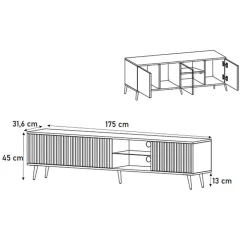 Garnero Arredamenti Mobile porta TV 175x45h cm 3 ante e vani a giorno nero Celestia Nero Opaco Hot