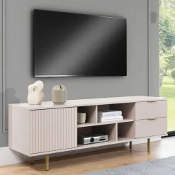 Garnero Arredamenti Mobile porta tv 150x52h cm 1 anta 2 cassetti cannettato moderno beige Vanessa Best