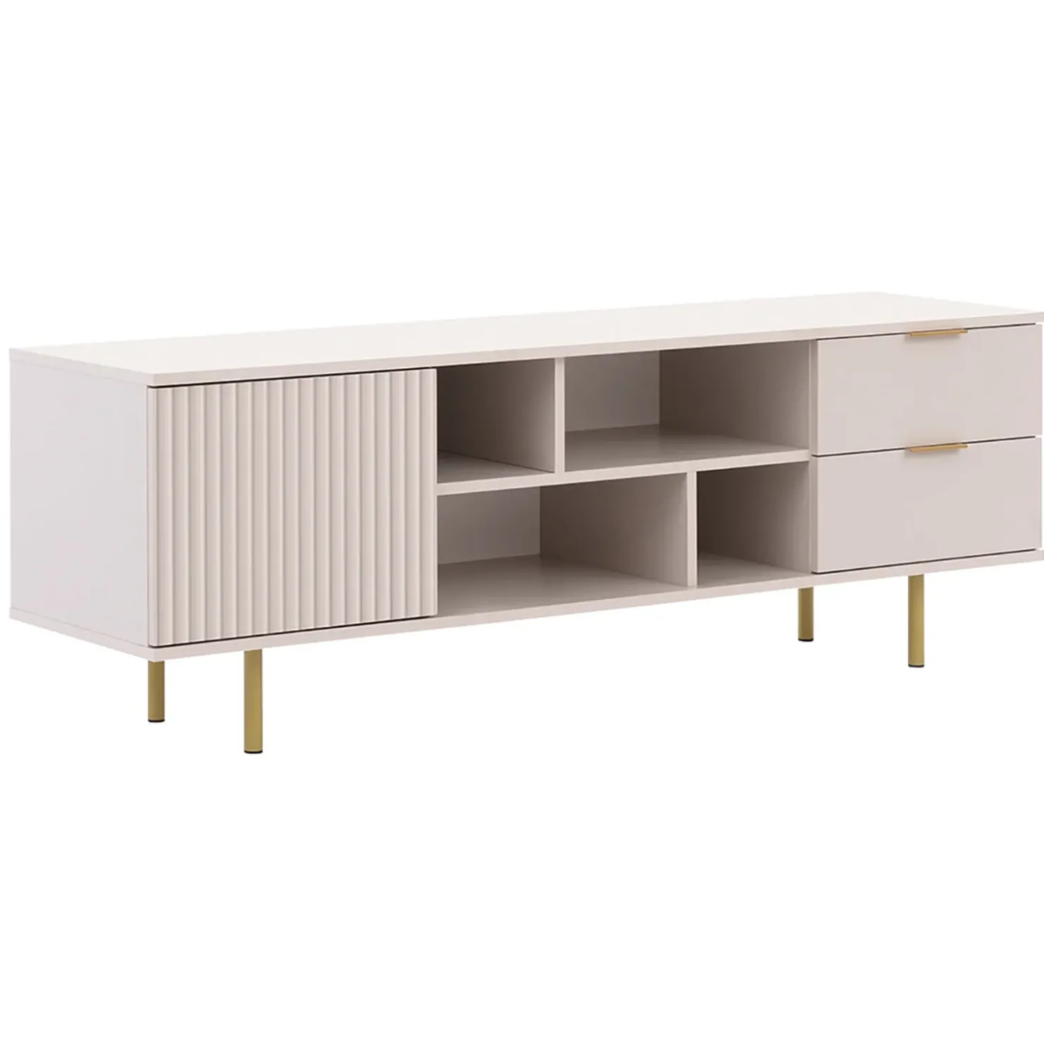 Garnero Arredamenti Mobile porta tv 150x52h cm 1 anta 2 cassetti cannettato moderno beige Vanessa Best