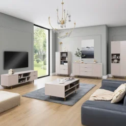 Garnero Arredamenti Mobile porta tv 150x52h cm 1 anta 2 cassetti cannettato moderno beige Vanessa Best