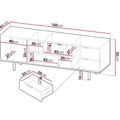 Garnero Arredamenti Mobile porta tv 150x52h cm 1 anta 2 cassetti cannettato moderno beige Vanessa Best