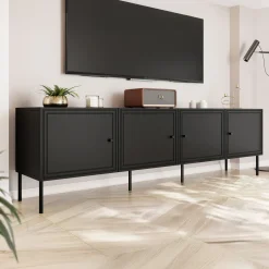 Garnero Arredamenti Mobile porta TV 201x60h cm 4 ante Stark Nero Opaco Discount