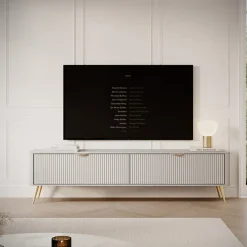 Garnero Arredamenti Mobile porta TV 200x51h cm 2 ante cannettato Ramis Beige Discount