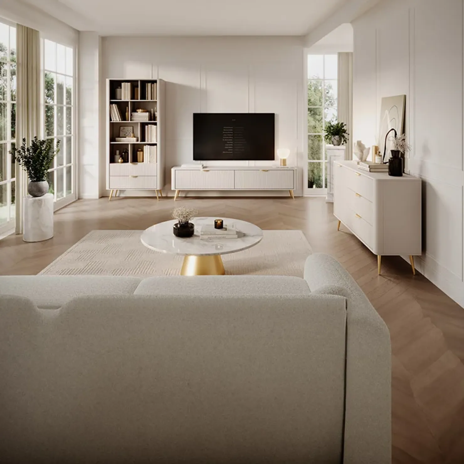 Garnero Arredamenti Mobile porta TV 200x51h cm 2 ante cannettato Ramis Beige Discount