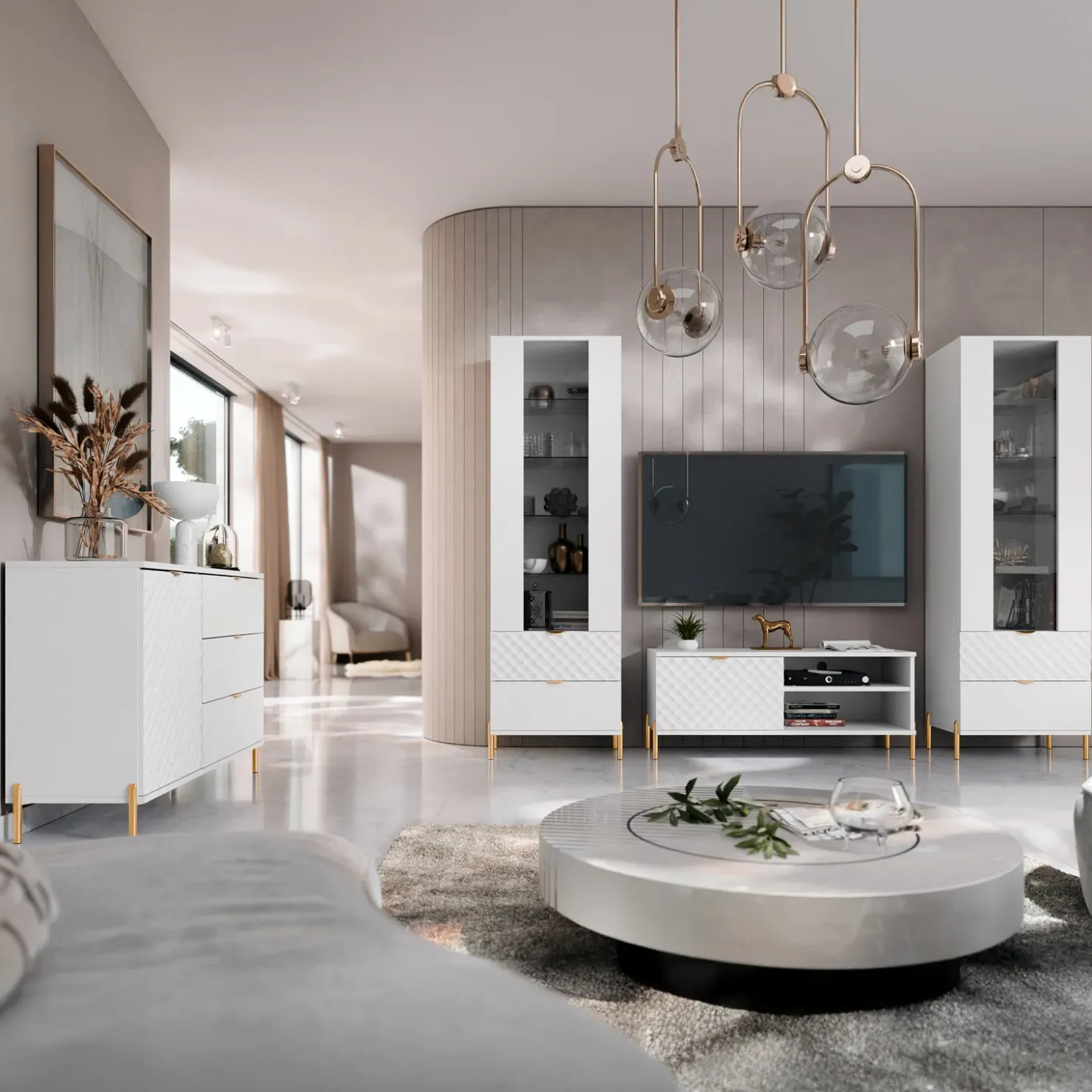 Garnero Arredamenti Mobile porta TV 120x50h cm 1 anta 2 vani con frontali decorati bianco Amsterdam New