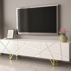 Garnero Arredamenti Mobile porta TV 180x52h cm 3 ante bianco lucido Kalmar Outlet