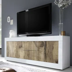 Garnero Arredamenti Mobile porta TV 210x66h cm 2 ante 2 cassetti bianco lucido pero Eternity Rovere - Bianco Lucido Discount