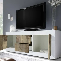 Garnero Arredamenti Mobile porta TV 210x66h cm 2 ante 2 cassetti  bianco lucido pero Eternity Rovere - Bianco Lucido Discount