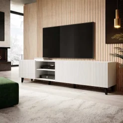 Garnero Arredamenti Mobile porta TV 201x53h cm 4 ante cannettato bianco Essence Bianco Opaco Sale