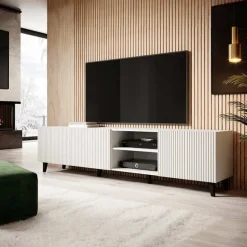 Garnero Arredamenti Mobile porta TV 201x53h cm 4 ante cannettato bianco Essence Bianco Opaco Sale