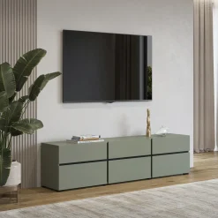 Garnero Arredamenti Mobile porta TV 180x48h cm 3 ante a ribalta 3 cassetti verde nero Lolla Verde Salvia Online