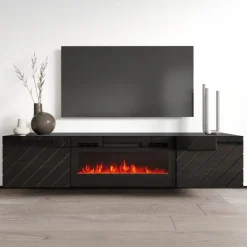 Garnero Arredamenti Mobile porta tv 183x38h cm 2 ante con biocamino nero lucido Armando Sale