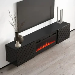 Garnero Arredamenti Mobile porta tv 183x38h cm 2 ante con biocamino nero lucido Armando Sale