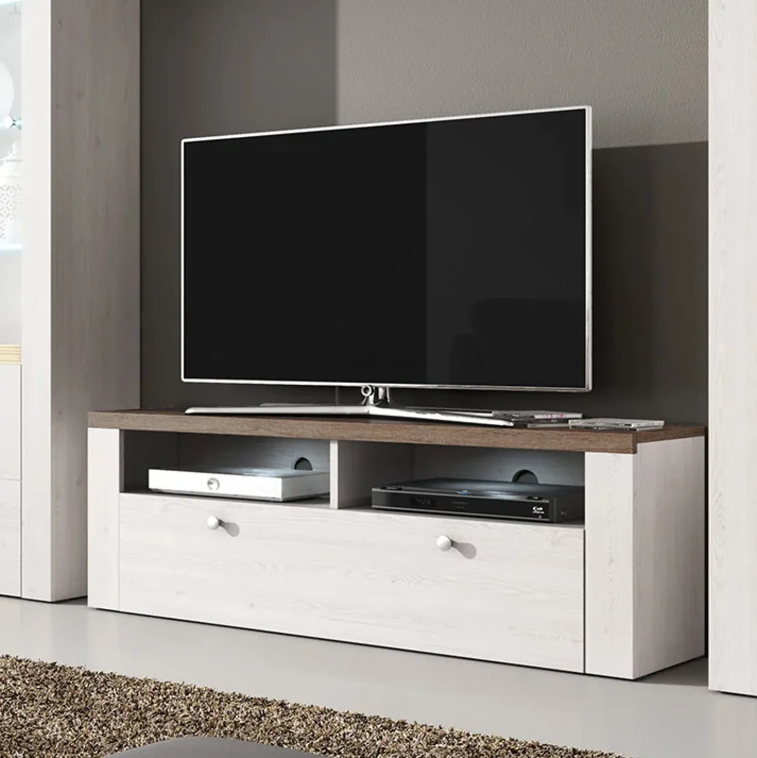 Garnero Arredamenti Mobile porta TV 140x49h cm 1 anta bianco frassinato rovere Paloma 2 Bianco Frassinato - Noce