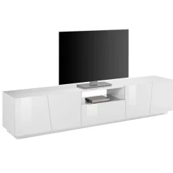Garnero Arredamenti Mobile porta TV 220x46h cm 4 ante Candia Gihome® Bianco Lucido Clearance