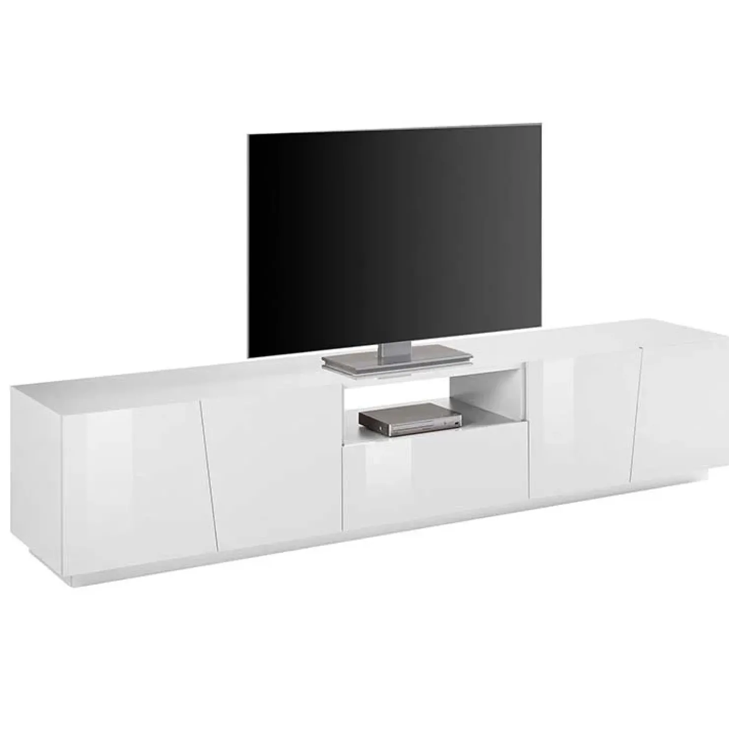 Garnero Arredamenti Mobile porta TV 220x46h cm 4 ante Candia Gihome® Bianco Lucido Clearance