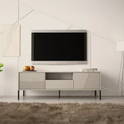 Garnero Arredamenti Mobile porta tv 155x54h cm 2 ante 1 cassetto cannettato beige Diana New
