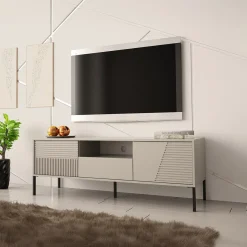 Garnero Arredamenti Mobile porta tv 155x54h cm 2 ante 1 cassetto cannettato beige Diana New