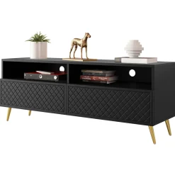 Garnero Arredamenti Mobile porta TV 150x57h cm 2 ante 2 vani con frontali decorati nero Simona Nero Opaco Sale