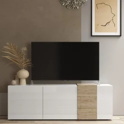 Garnero Arredamenti Mobile porta TV 181x59h cm 3 ante bianco lucido rovere Universal Bianco Lucido - Rovere Online