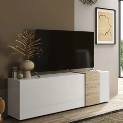 Garnero Arredamenti Mobile porta TV 181x59h cm 3 ante bianco lucido rovere Universal Bianco Lucido - Rovere Online