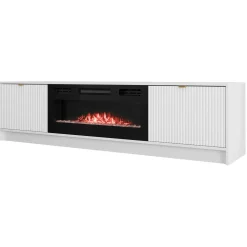 Garnero Arredamenti Mobile porta TV 182x48h cm 2 ante con caminetto  bianco cannettato nero Athena Bianco Opaco Best