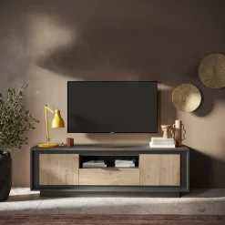 Garnero Arredamenti Mobile porta TV 184x58h cm 2 ante 1 cassetto antracite rovere chiaro Deluxe Antracite - Rovere Online