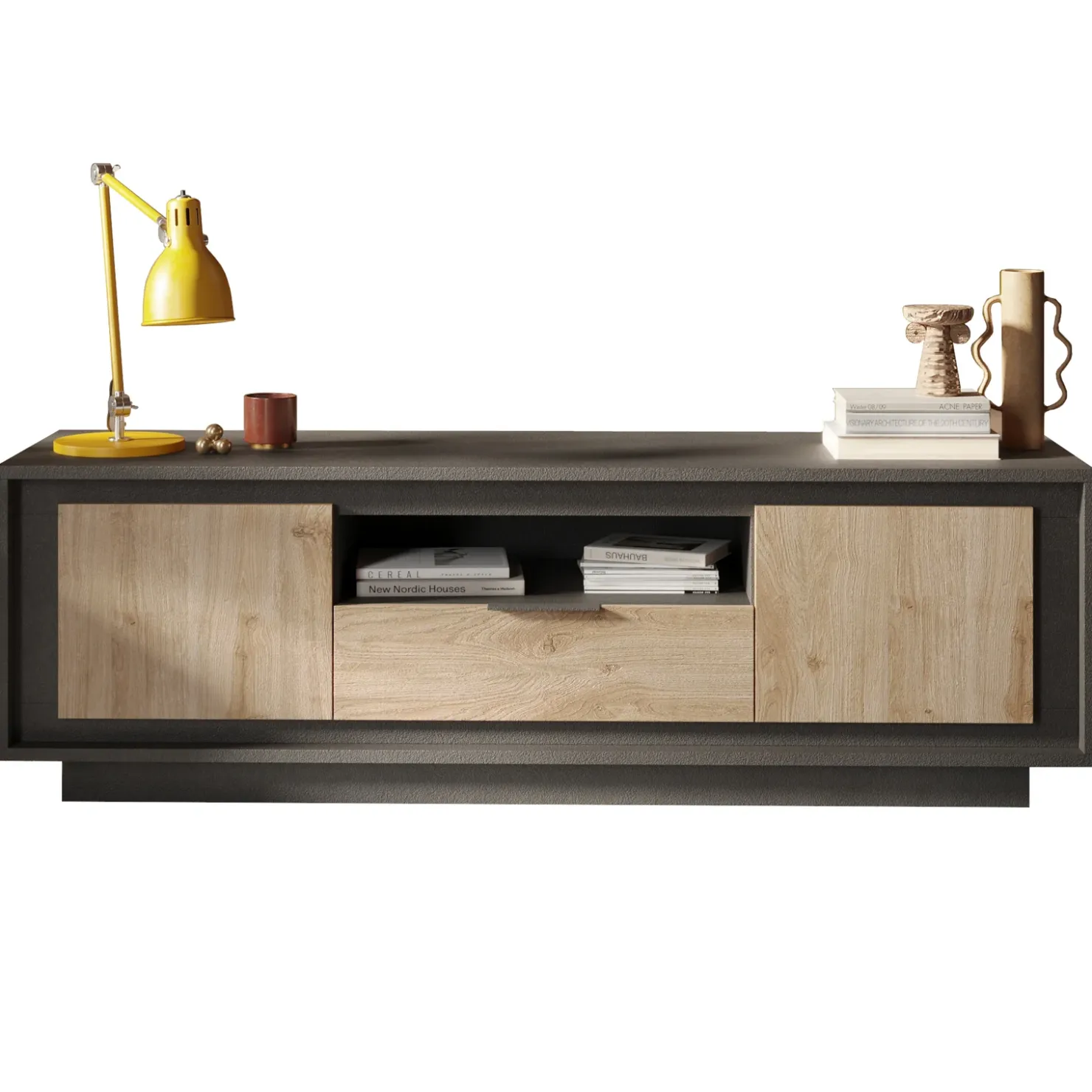 Garnero Arredamenti Mobile porta TV 184x58h cm 2 ante 1 cassetto antracite rovere chiaro Deluxe Antracite - Rovere Online