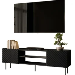 Garnero Arredamenti Mobile porta TV 181x59h cm 2 ante 2 vani con frontali decorati nero Daniele Nero Opaco Discount