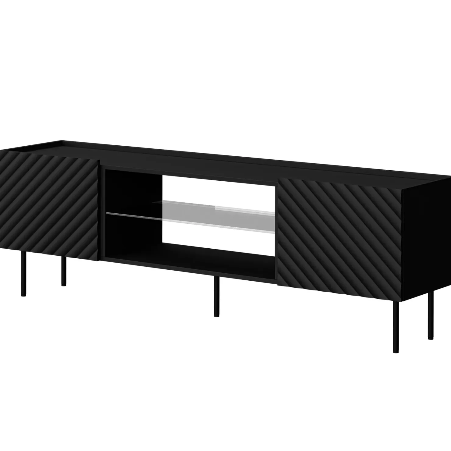 Garnero Arredamenti Mobile porta TV 181x59h cm 2 ante 2 vani con frontali decorati nero Daniele Nero Opaco Discount