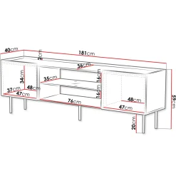 Garnero Arredamenti Mobile porta TV 181x59h cm 2 ante 2 vani con frontali decorati nero Daniele Nero Opaco Discount