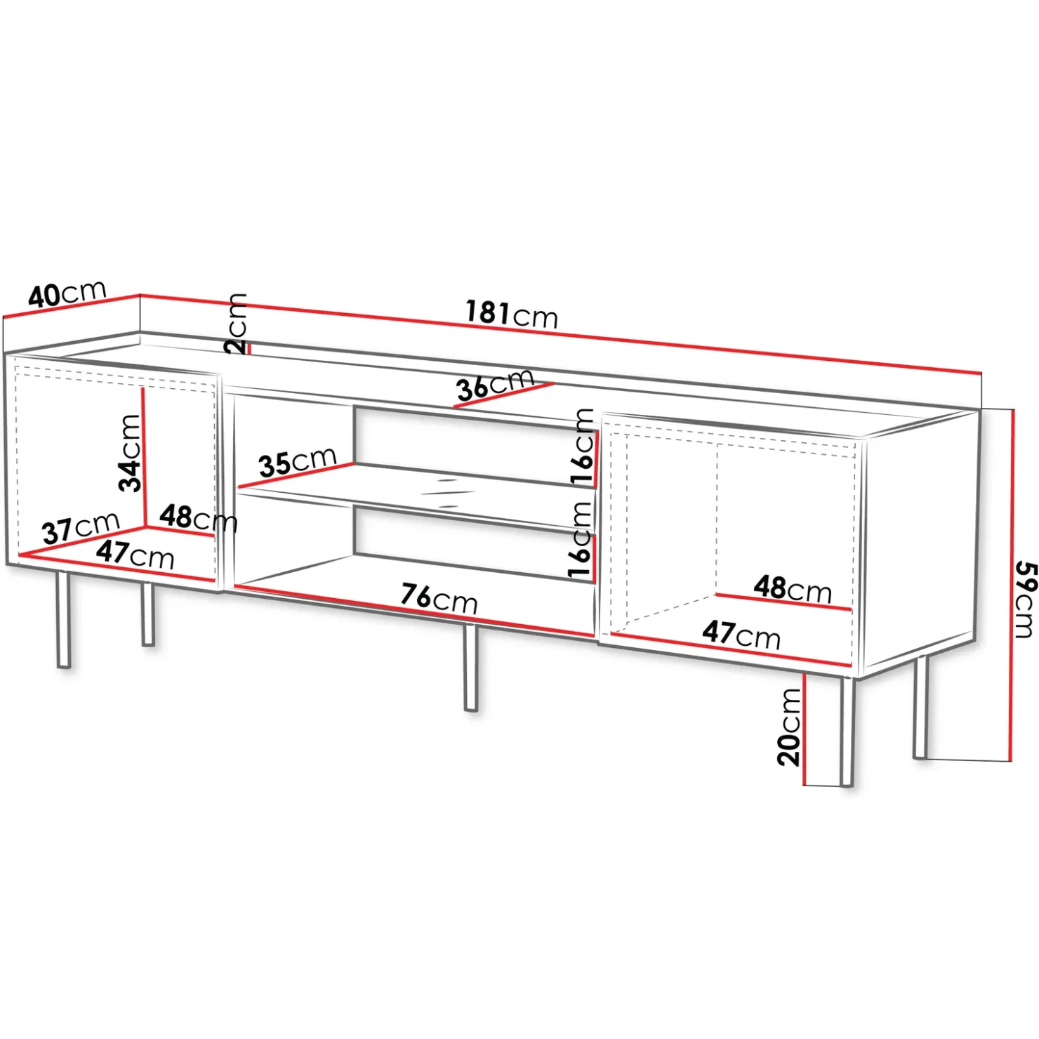 Garnero Arredamenti Mobile porta TV 181x59h cm 2 ante 2 vani con frontali decorati nero Daniele Nero Opaco Discount