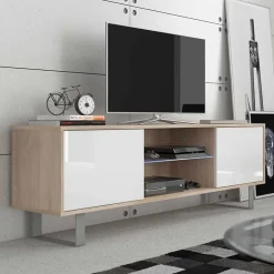 Garnero Arredamenti Mobile porta TV 160x53h cm 2 ante rovere bianco lucido Kelli Bianco Lucido - Rovere Clearance