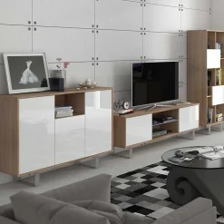 Garnero Arredamenti Mobile porta TV 160x53h cm 2 ante rovere bianco lucido Kelli Bianco Lucido - Rovere Clearance