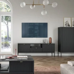 Garnero Arredamenti Mobile porta TV 154x56h cm 2 ante moderno soggiorno nero Alisa Nero Opaco