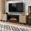 Garnero Arredamenti Mobile porta TV 160x52h cm 2 ante con biocamino noce con stampa nera Mendes Clearance