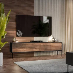 Garnero Arredamenti Mobile porta TV 200x60h cm 4 ante noce nero Wild Noce - Nero opaco Outlet